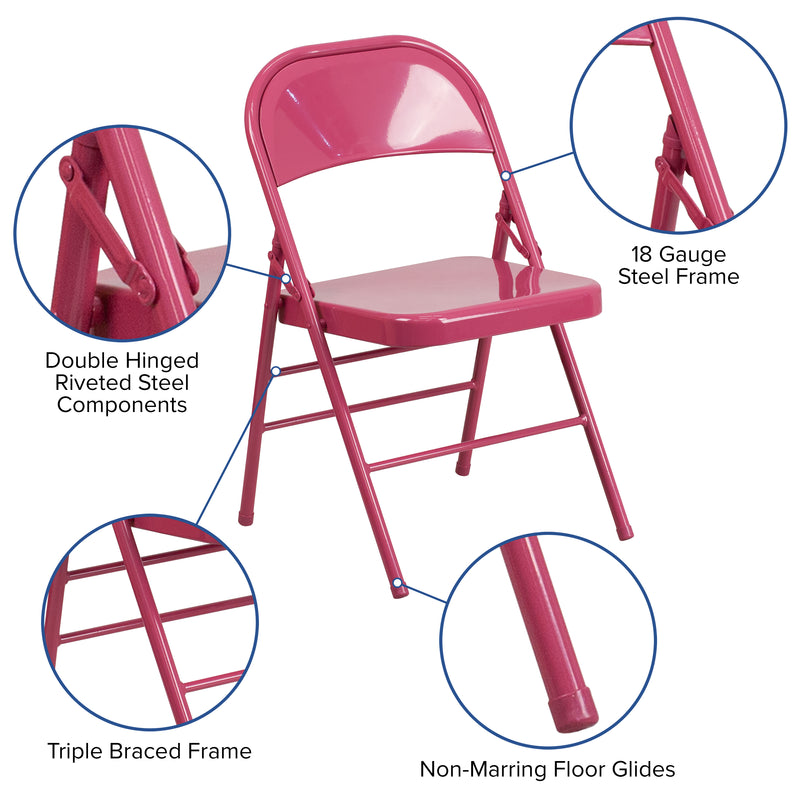 2 Pack SINGLEWAVE COLORBURST Series Shockingly Fuchsia Triple Braced & Double Hinged Metal Folding Chair