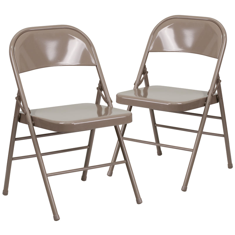 2 Pack SINGLEWAVE Series Triple Braced & Double Hinged Beige Metal Folding Chair