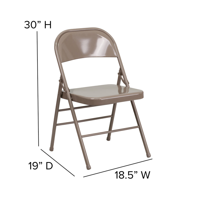 2 Pack SINGLEWAVE Series Triple Braced & Double Hinged Beige Metal Folding Chair