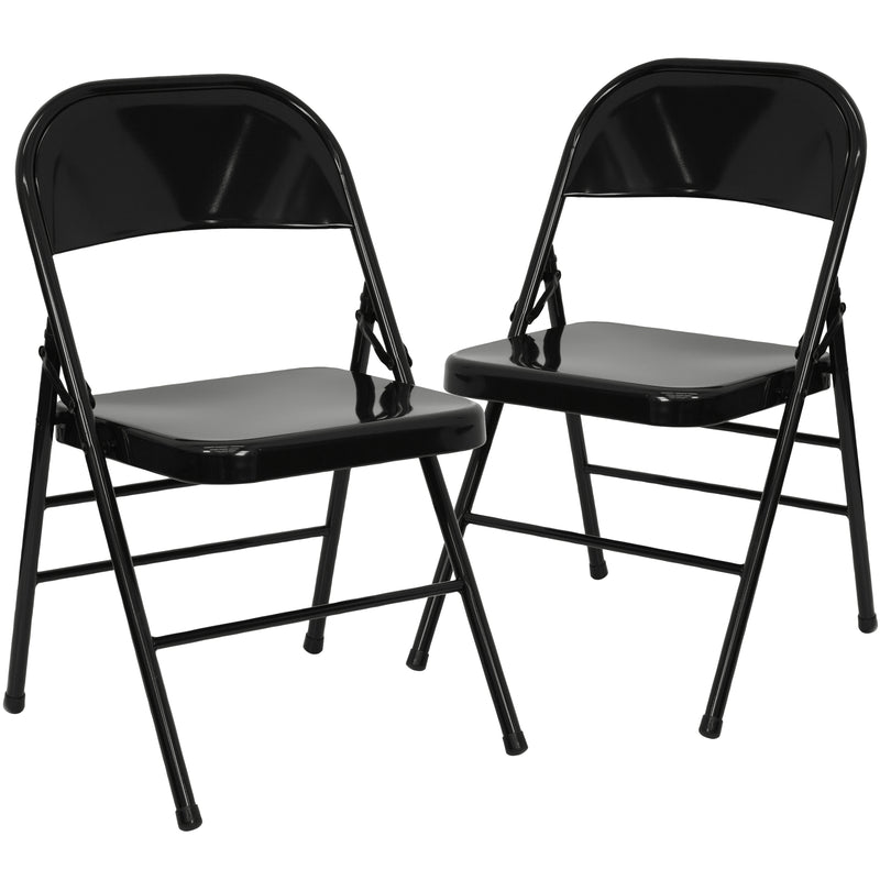 2 Pack SINGLEWAVE Series Triple Braced & Double Hinged Black Metal Folding Chair