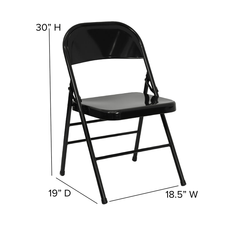 2 Pack SINGLEWAVE Series Triple Braced & Double Hinged Black Metal Folding Chair