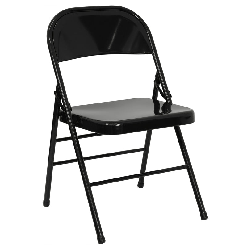 2 Pack SINGLEWAVE Series Triple Braced & Double Hinged Black Metal Folding Chair