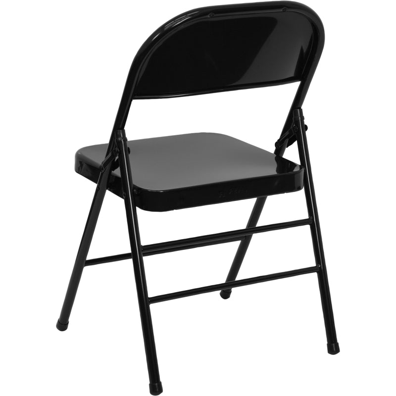 2 Pack SINGLEWAVE Series Triple Braced & Double Hinged Black Metal Folding Chair