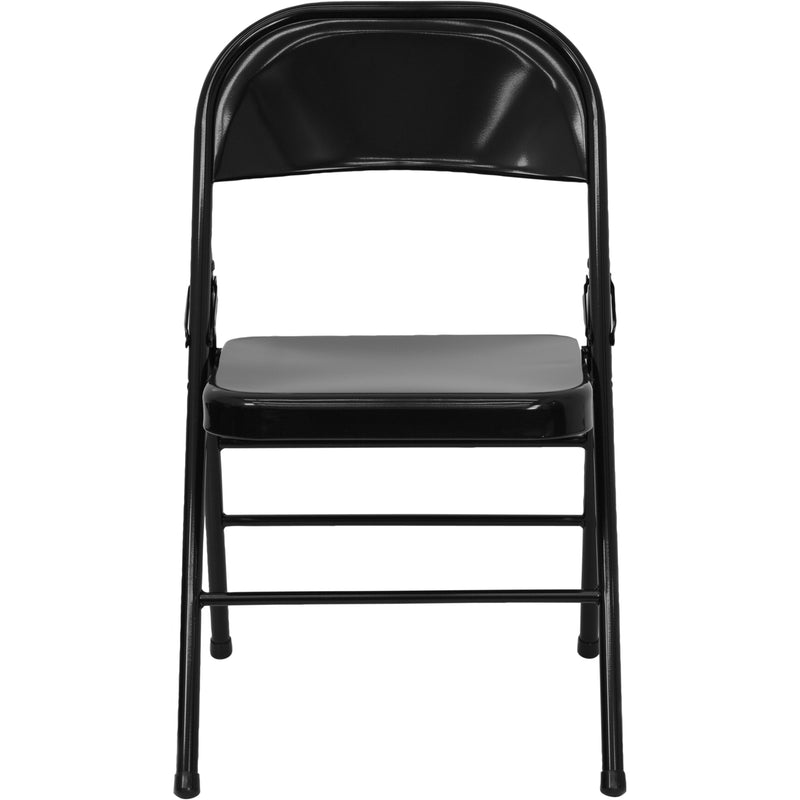 2 Pack SINGLEWAVE Series Triple Braced & Double Hinged Black Metal Folding Chair