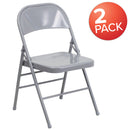 2 Pack SINGLEWAVE Series Triple Braced & Double Hinged Gray Metal Folding Chair