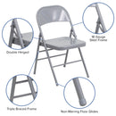 2 Pack SINGLEWAVE Series Triple Braced & Double Hinged Gray Metal Folding Chair
