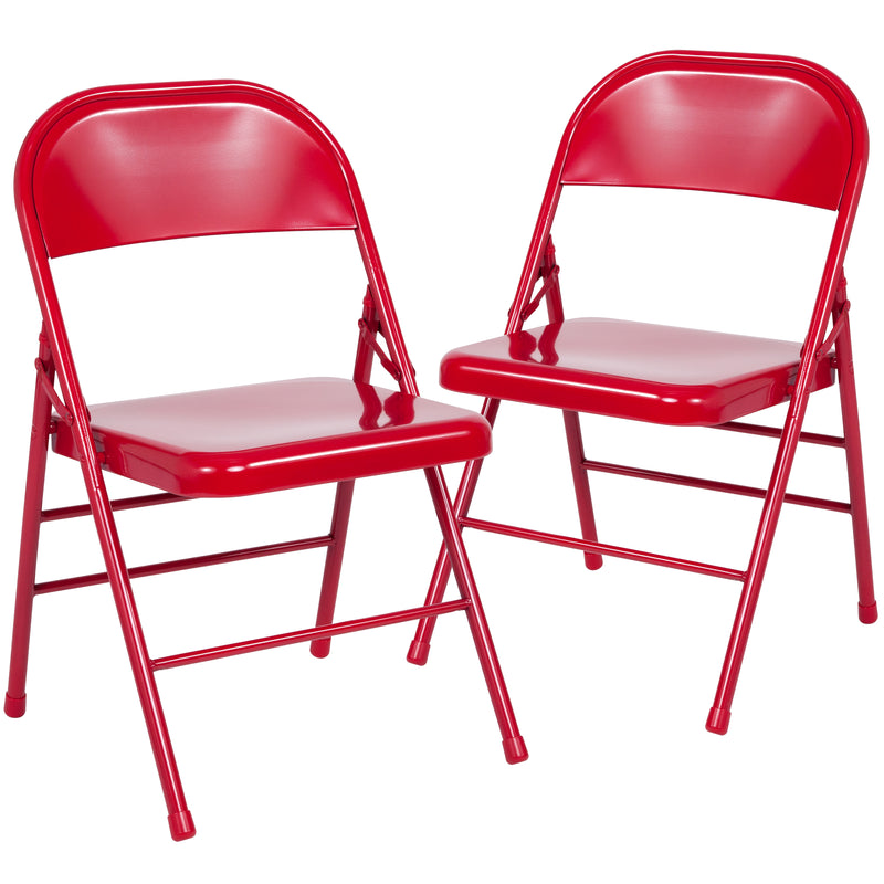 2 Pack SINGLEWAVE Series Triple Braced & Double Hinged Red Metal Folding Chair