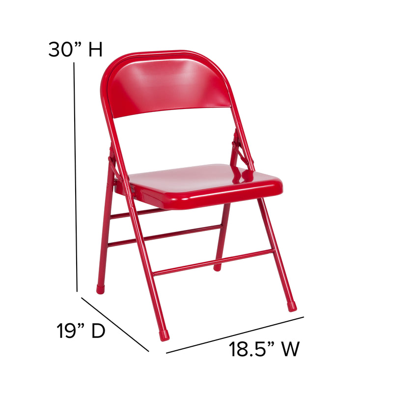 2 Pack SINGLEWAVE Series Triple Braced & Double Hinged Red Metal Folding Chair