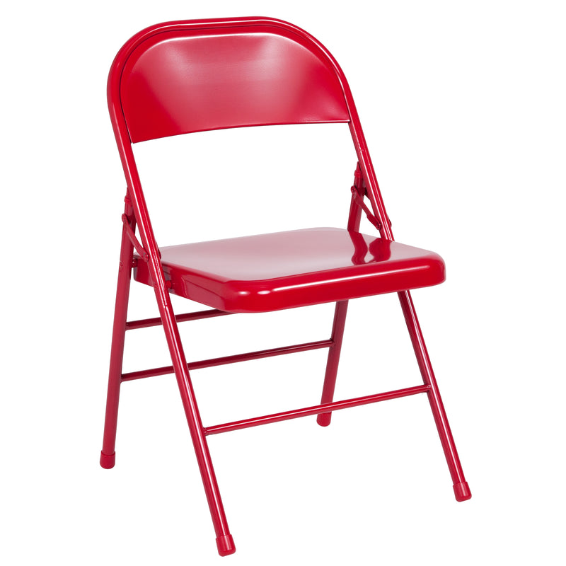 2 Pack SINGLEWAVE Series Triple Braced & Double Hinged Red Metal Folding Chair