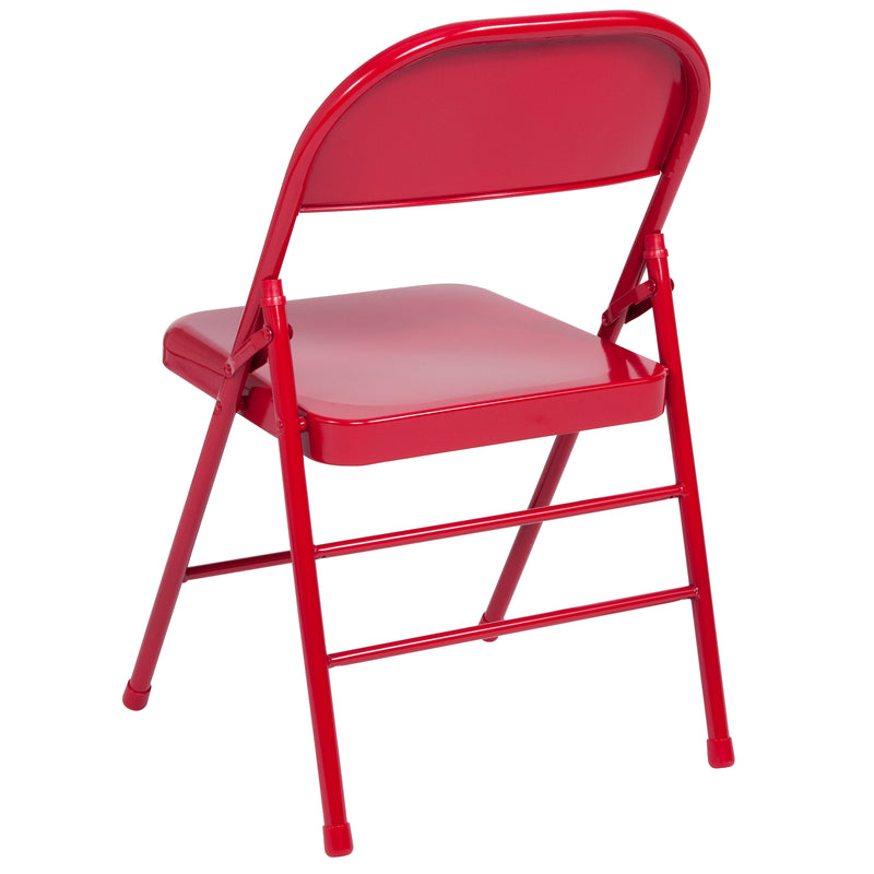 2 Pack SINGLEWAVE Series Triple Braced & Double Hinged Red Metal Folding Chair