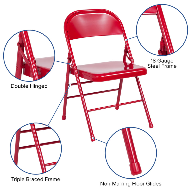 2 Pack SINGLEWAVE Series Triple Braced & Double Hinged Red Metal Folding Chair