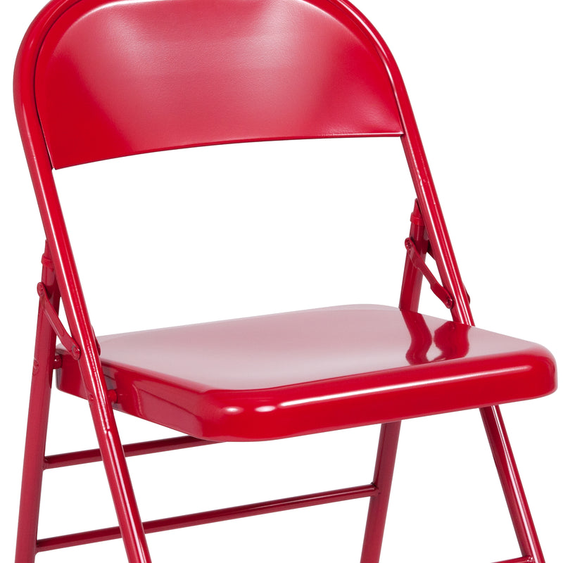 2 Pack SINGLEWAVE Series Triple Braced & Double Hinged Red Metal Folding Chair