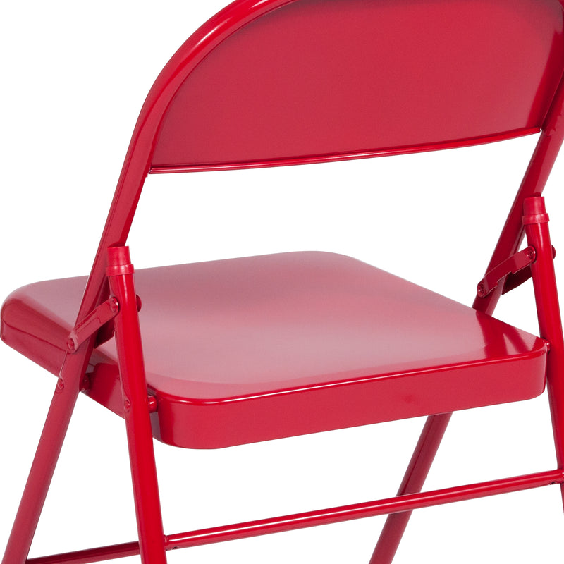 2 Pack SINGLEWAVE Series Triple Braced & Double Hinged Red Metal Folding Chair