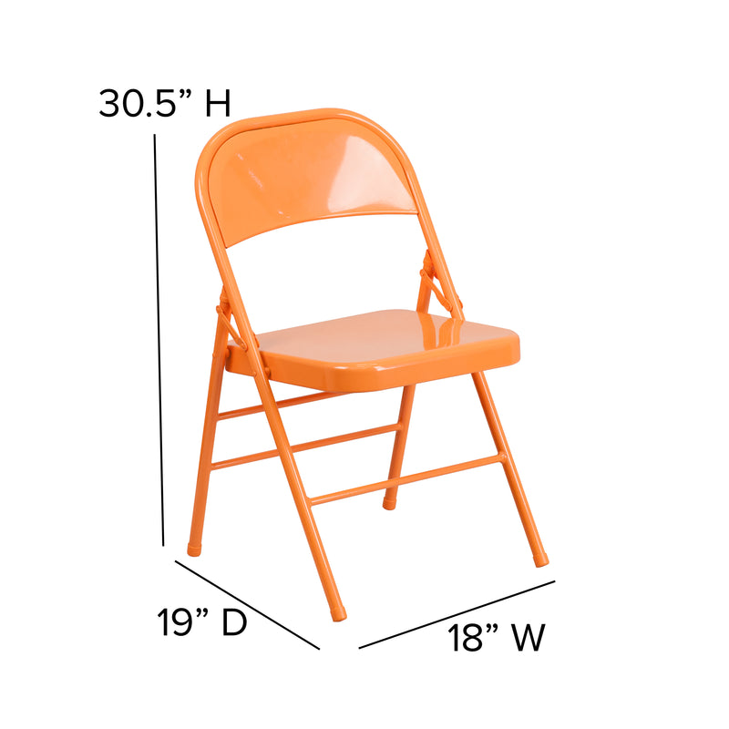 2 Pack SINGLEWAVE COLORBURST Series Orange Marmalade Triple Braced & Double Hinged Metal Folding Chair