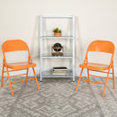 2 Pack SINGLEWAVE COLORBURST Series Orange Marmalade Triple Braced & Double Hinged Metal Folding Chair
