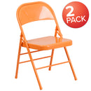 2 Pack SINGLEWAVE COLORBURST Series Orange Marmalade Triple Braced & Double Hinged Metal Folding Chair