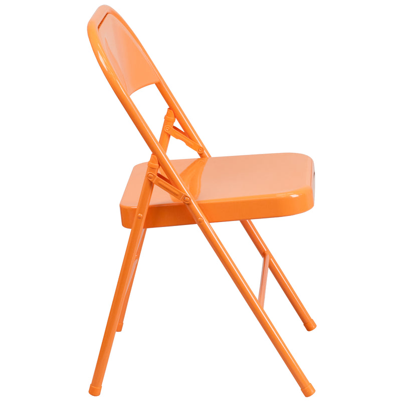 2 Pack SINGLEWAVE COLORBURST Series Orange Marmalade Triple Braced & Double Hinged Metal Folding Chair