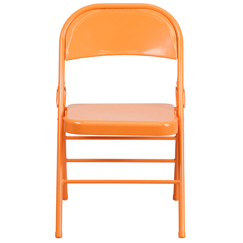 2 Pack SINGLEWAVE COLORBURST Series Orange Marmalade Triple Braced & Double Hinged Metal Folding Chair