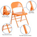 2 Pack SINGLEWAVE COLORBURST Series Orange Marmalade Triple Braced & Double Hinged Metal Folding Chair