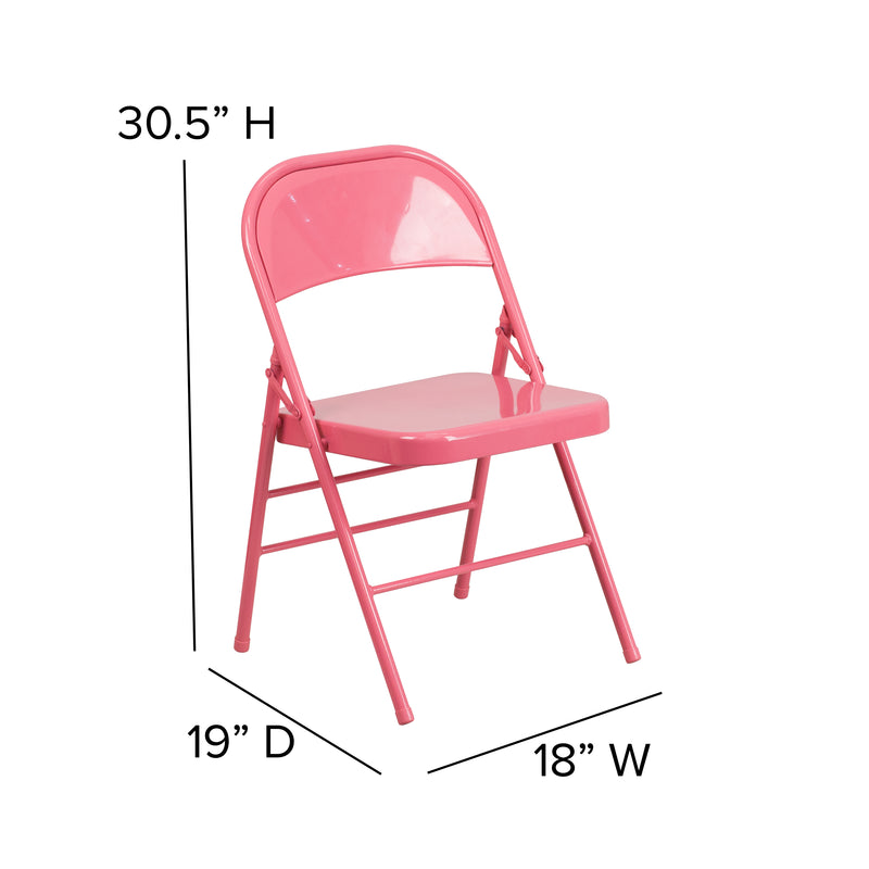 2 Pack SINGLEWAVE COLORBURST Series Bubblegum Pink Triple Braced & Double Hinged Metal Folding Chair