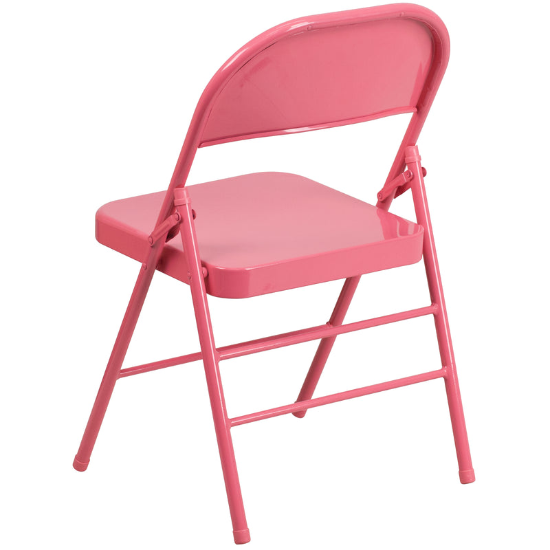 2 Pack SINGLEWAVE COLORBURST Series Bubblegum Pink Triple Braced & Double Hinged Metal Folding Chair