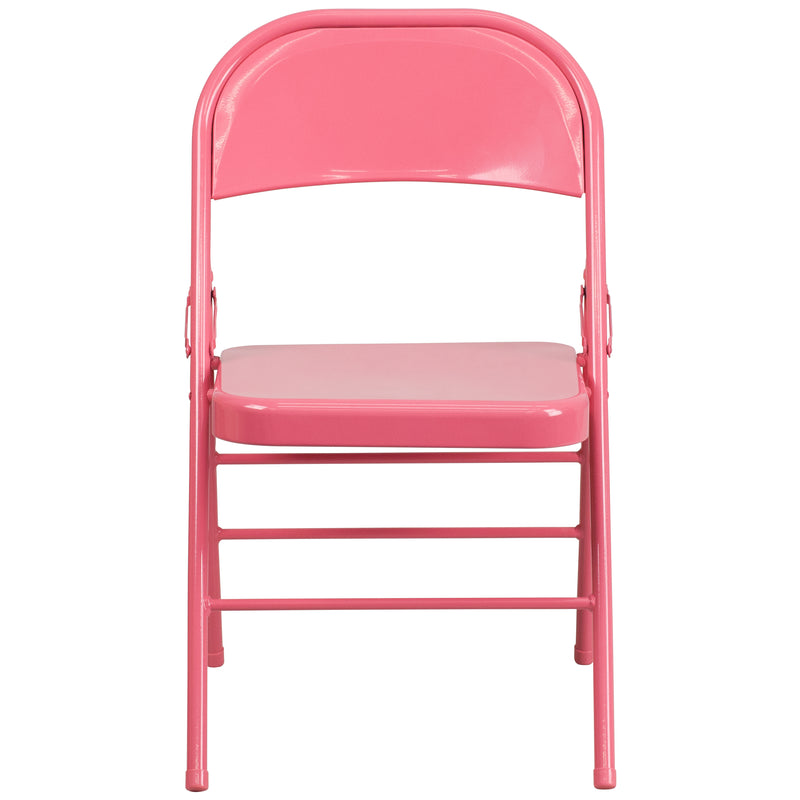 2 Pack SINGLEWAVE COLORBURST Series Bubblegum Pink Triple Braced & Double Hinged Metal Folding Chair