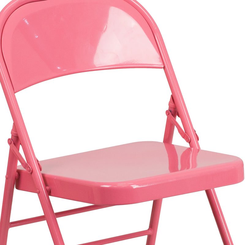 2 Pack SINGLEWAVE COLORBURST Series Bubblegum Pink Triple Braced & Double Hinged Metal Folding Chair