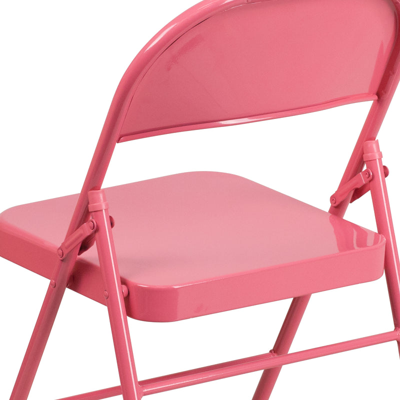 2 Pack SINGLEWAVE COLORBURST Series Bubblegum Pink Triple Braced & Double Hinged Metal Folding Chair