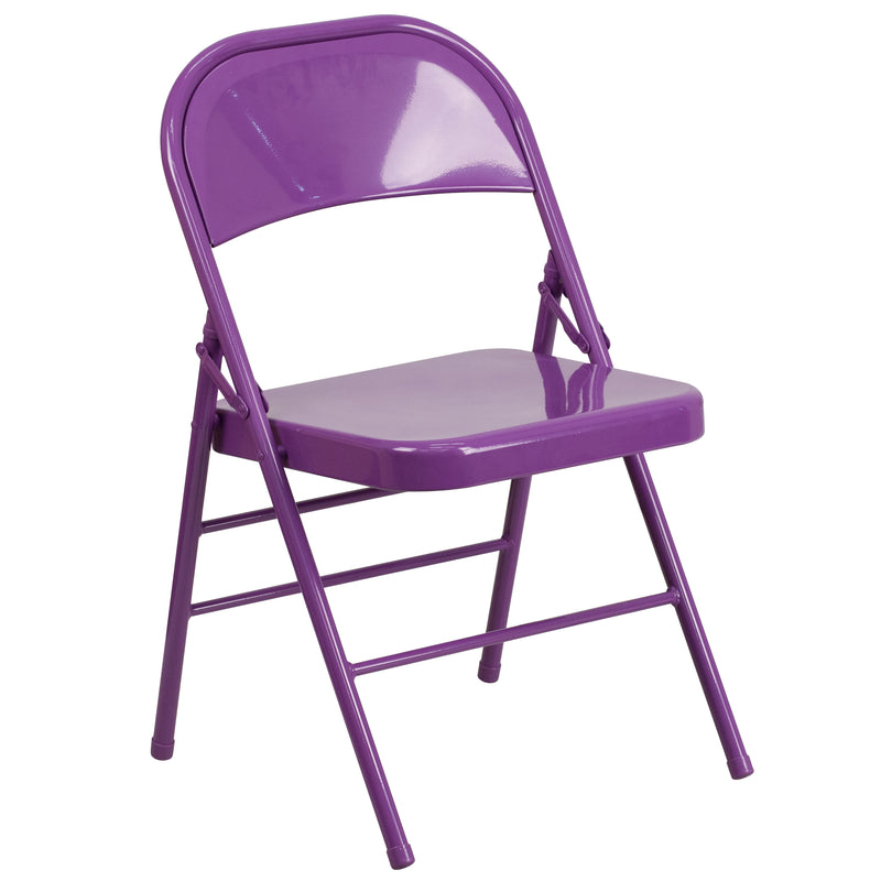 2 Pack SINGLEWAVE COLORBURST Series Impulsive Purple Triple Braced & Double Hinged Metal Folding Chair