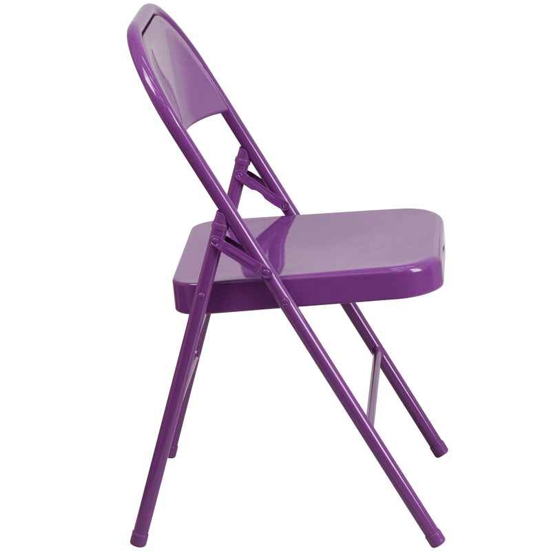 2 Pack SINGLEWAVE COLORBURST Series Impulsive Purple Triple Braced & Double Hinged Metal Folding Chair