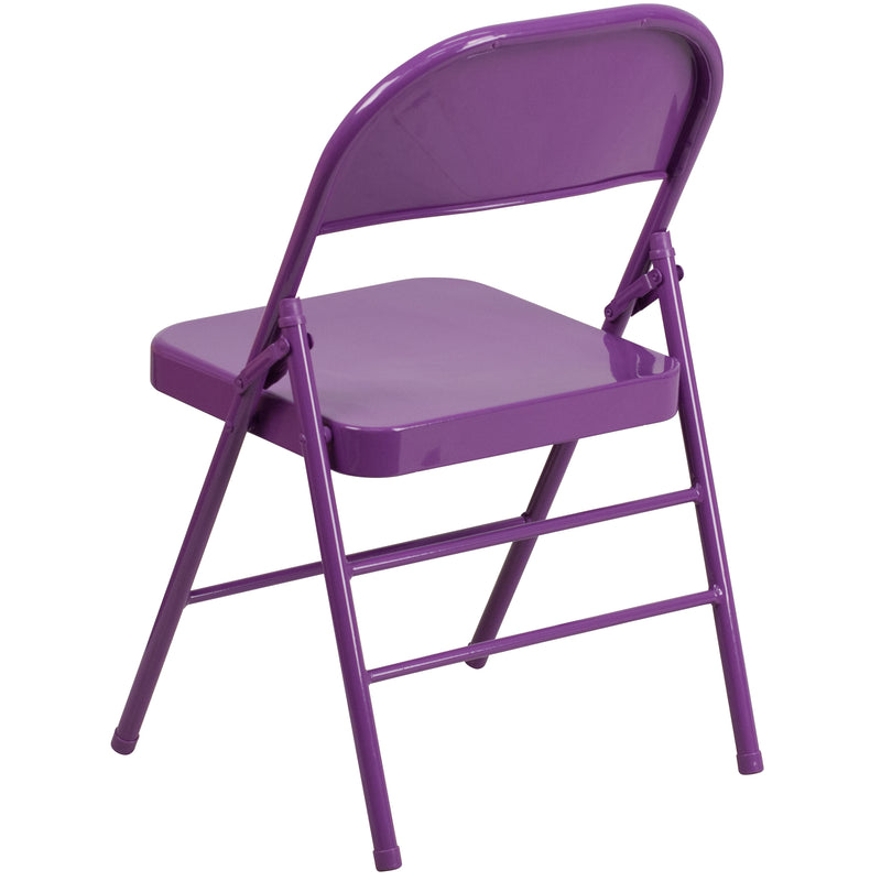 2 Pack SINGLEWAVE COLORBURST Series Impulsive Purple Triple Braced & Double Hinged Metal Folding Chair