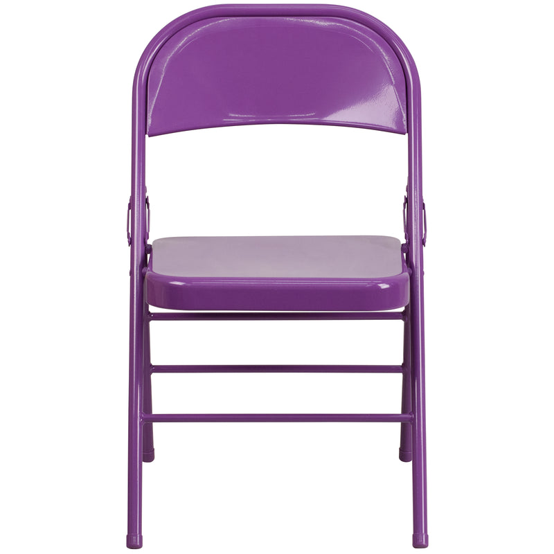 2 Pack SINGLEWAVE COLORBURST Series Impulsive Purple Triple Braced & Double Hinged Metal Folding Chair