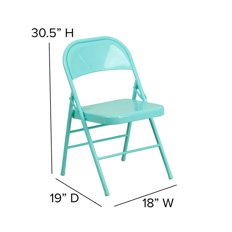 2 Pack SINGLEWAVE COLORBURST Series Tantalizing Teal Triple Braced & Double Hinged Metal Folding Chair