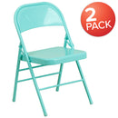 2 Pack SINGLEWAVE COLORBURST Series Tantalizing Teal Triple Braced & Double Hinged Metal Folding Chair