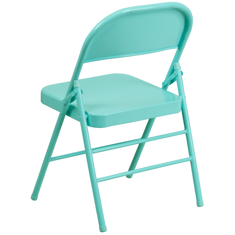 2 Pack SINGLEWAVE COLORBURST Series Tantalizing Teal Triple Braced & Double Hinged Metal Folding Chair