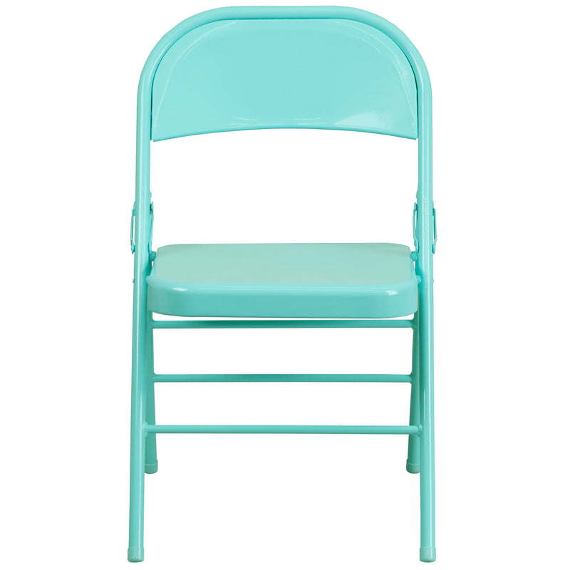 2 Pack SINGLEWAVE COLORBURST Series Tantalizing Teal Triple Braced & Double Hinged Metal Folding Chair