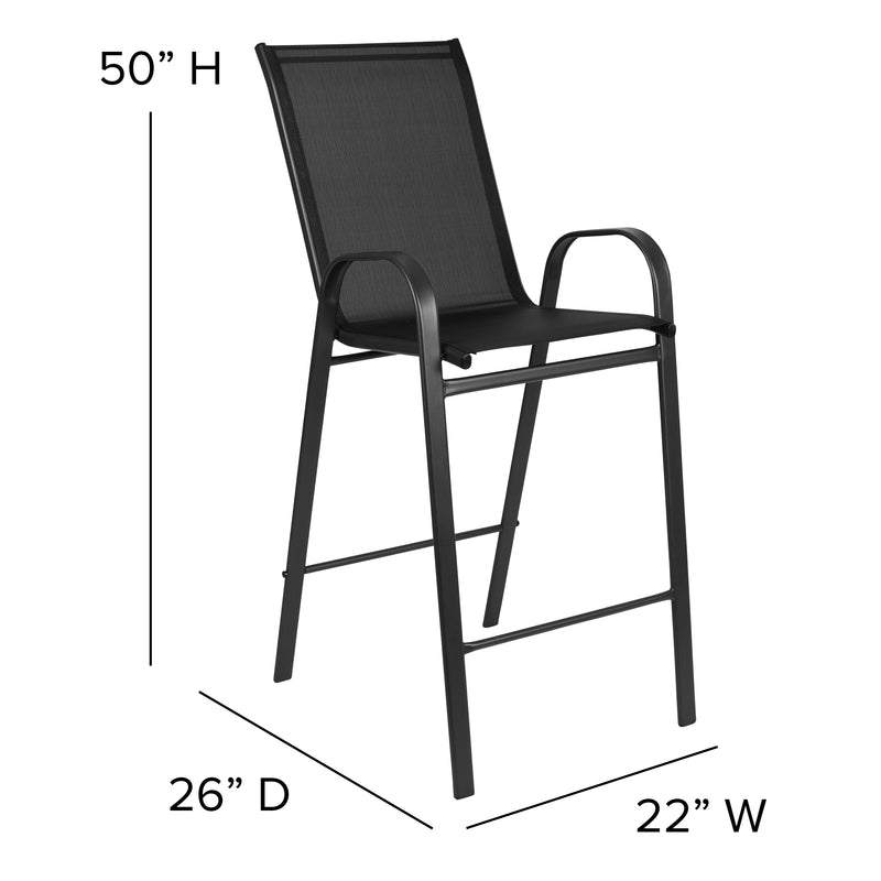 2 Pack Brazos Series Black Outdoor Barstool with Flex Comfort Material and Metal Frame