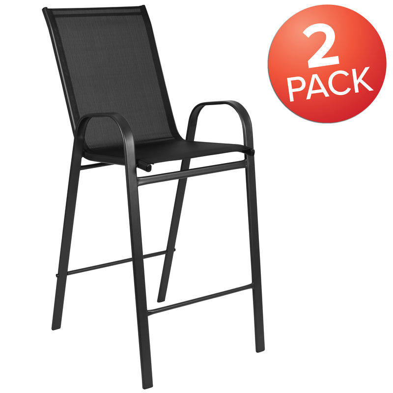 2 Pack Brazos Series Black Outdoor Barstool with Flex Comfort Material and Metal Frame