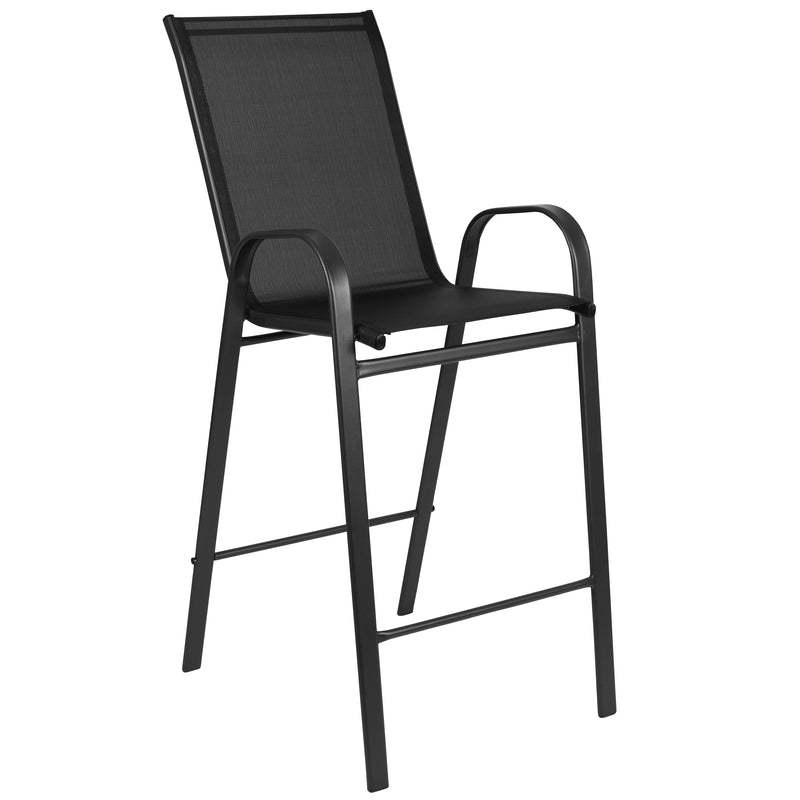 2 Pack Brazos Series Black Outdoor Barstool with Flex Comfort Material and Metal Frame