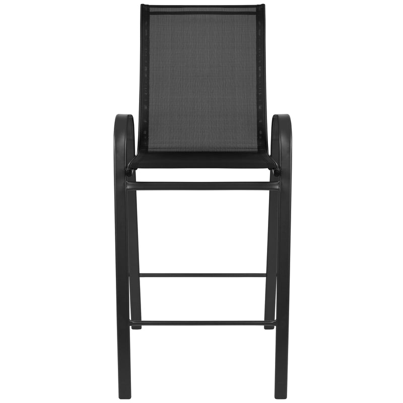 2 Pack Brazos Series Black Outdoor Barstool with Flex Comfort Material and Metal Frame