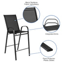2 Pack Brazos Series Black Outdoor Barstool with Flex Comfort Material and Metal Frame