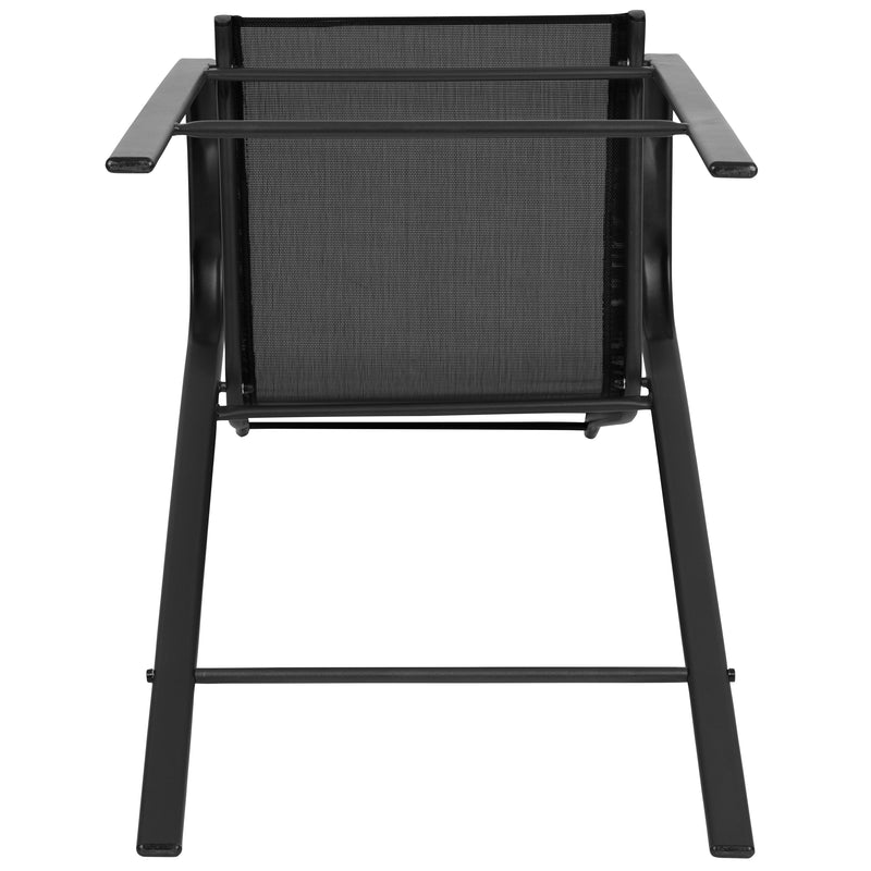 2 Pack Brazos Series Black Outdoor Barstool with Flex Comfort Material and Metal Frame