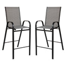 2 Pack Brazos Series Gray Stackable Outdoor Barstools with Flex Comfort Material and Metal Frame