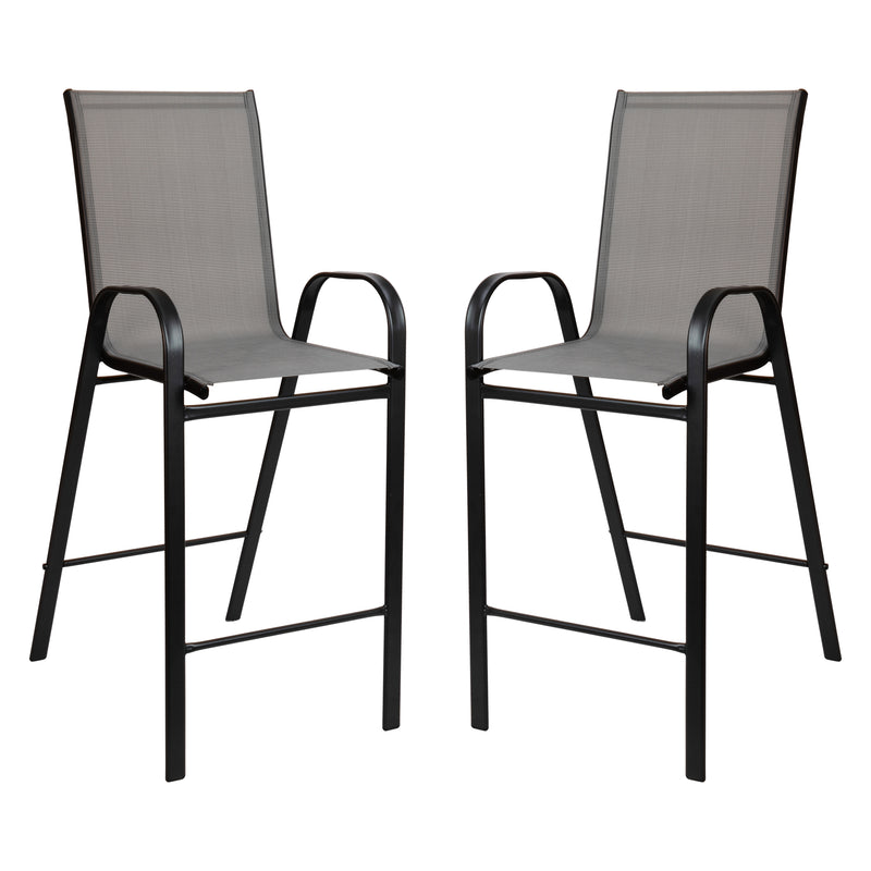 2 Pack Brazos Series Gray Stackable Outdoor Barstools with Flex Comfort Material and Metal Frame