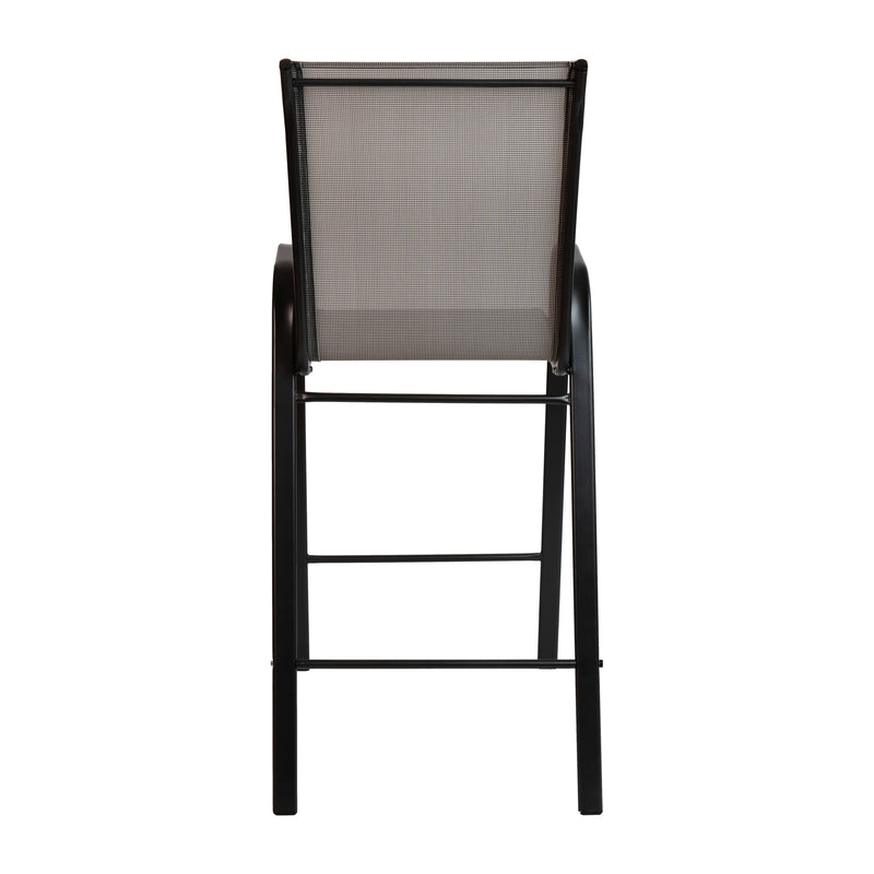 2 Pack Brazos Series Gray Stackable Outdoor Barstools with Flex Comfort Material and Metal Frame