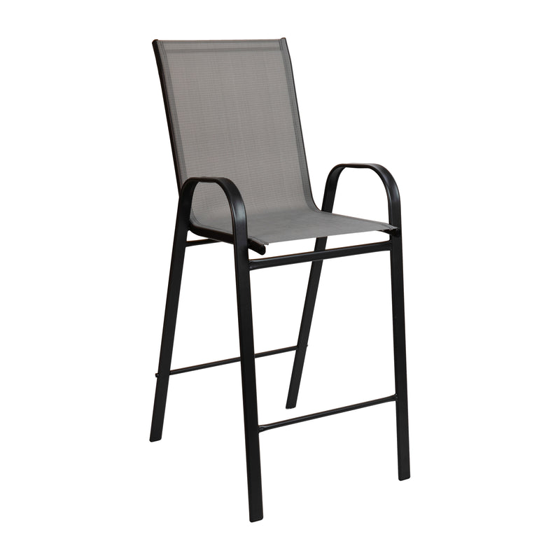 2 Pack Brazos Series Gray Stackable Outdoor Barstools with Flex Comfort Material and Metal Frame