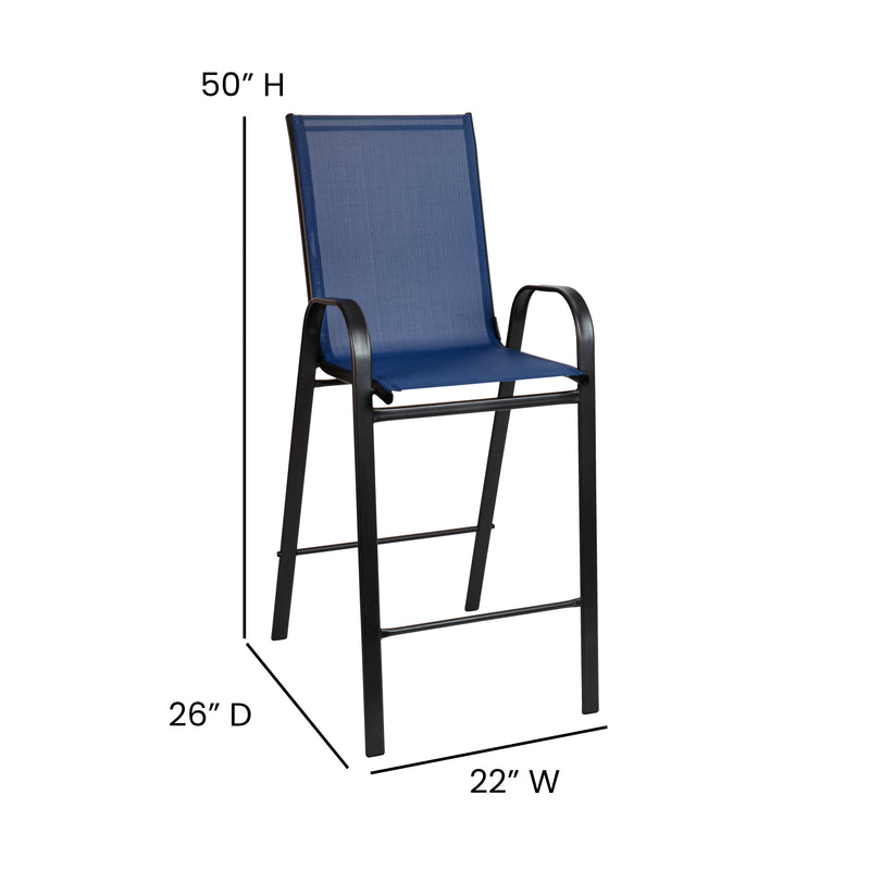 2 Pack Brazos Series Navy Stackable Outdoor Barstools with Flex Comfort Material and Metal Frame