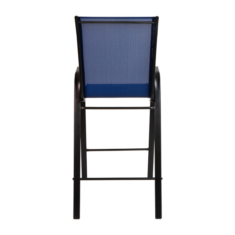 2 Pack Brazos Series Navy Stackable Outdoor Barstools with Flex Comfort Material and Metal Frame