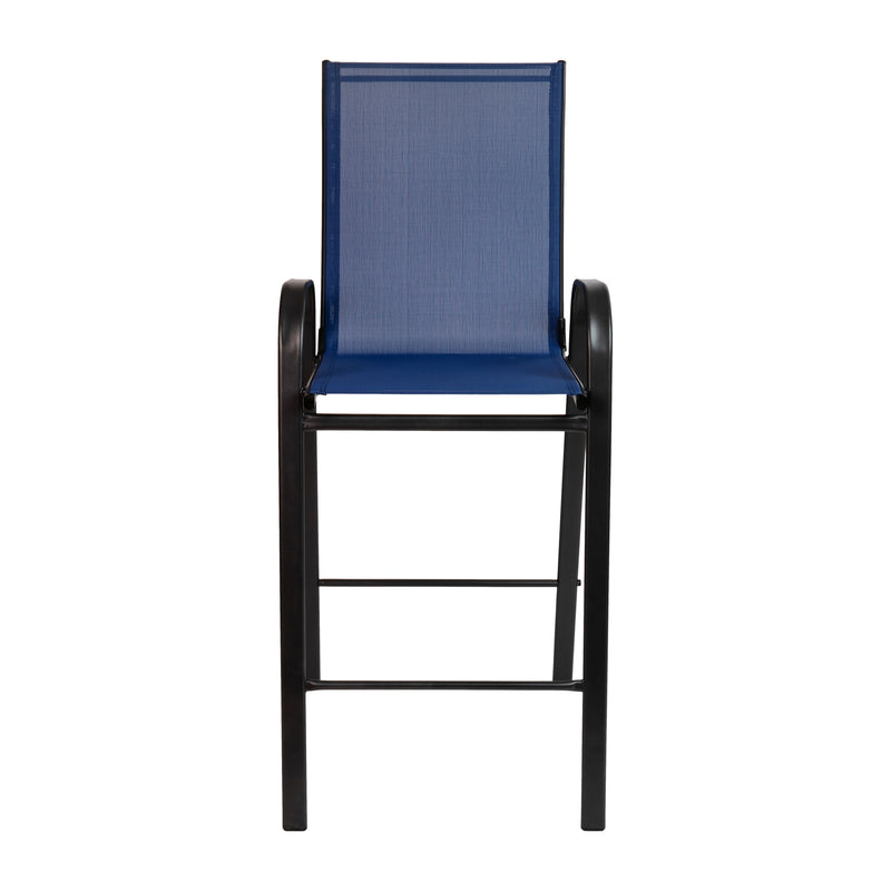 2 Pack Brazos Series Navy Stackable Outdoor Barstools with Flex Comfort Material and Metal Frame