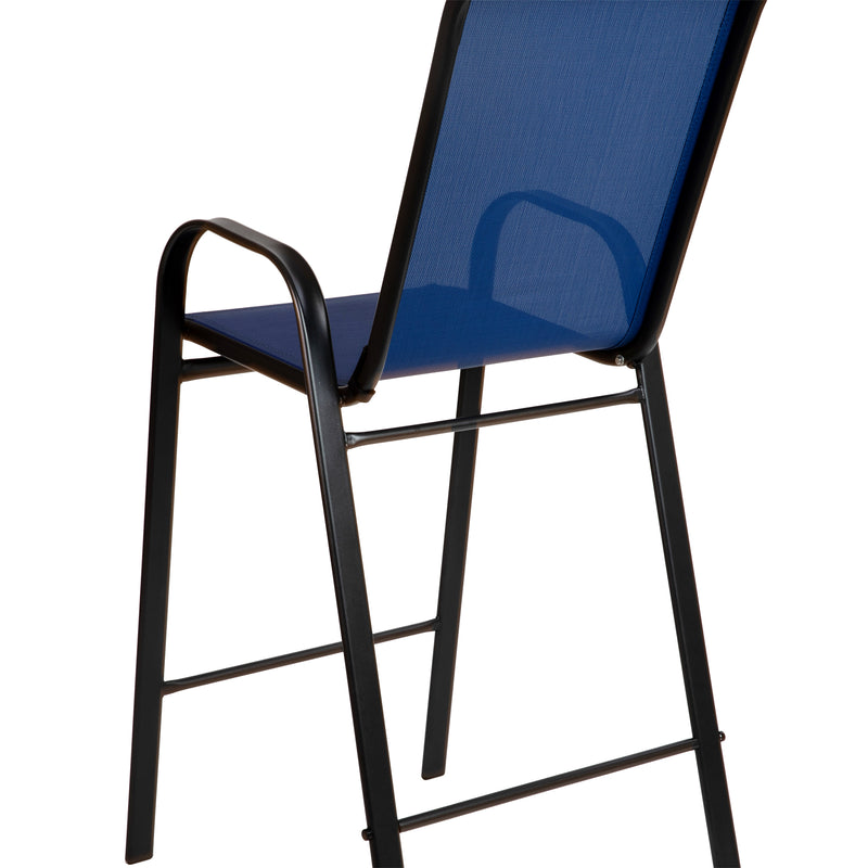 2 Pack Brazos Series Navy Stackable Outdoor Barstools with Flex Comfort Material and Metal Frame